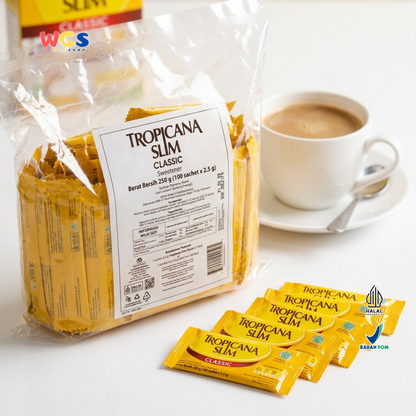 Tropicana Slim Classic Sweetener 250g (100 Sachet x 2.5g) - Pemanis Pengganti Gula Kopi Teh Minuman Dapur