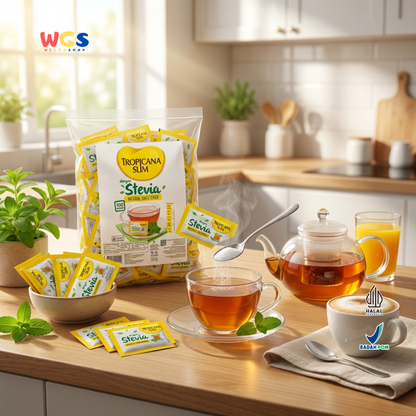 Tropicana Slim Stevia Natural Sweetener 180g (100 Sachet x 1.8g) - Pemanis Alami Rendah Kalori untuk Kopi, Teh & Minuman