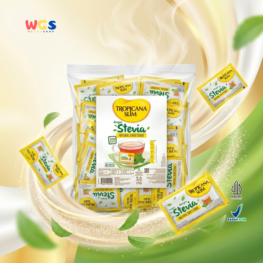 Tropicana Slim Stevia Natural Sweetener 180g (100 Sachet x 1.8g) - Pemanis Alami Rendah Kalori untuk Kopi, Teh & Minuman