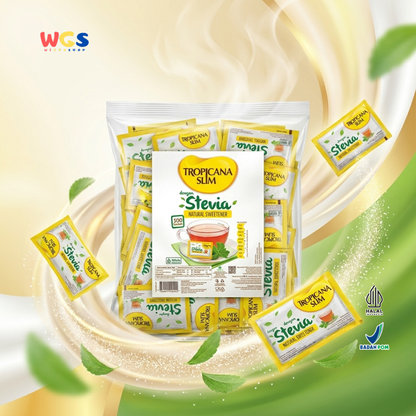 Tropicana Slim Stevia Natural Sweetener 180g (100 Sachet x 1.8g) - Pemanis Alami Rendah Kalori untuk Kopi, Teh & Minuman