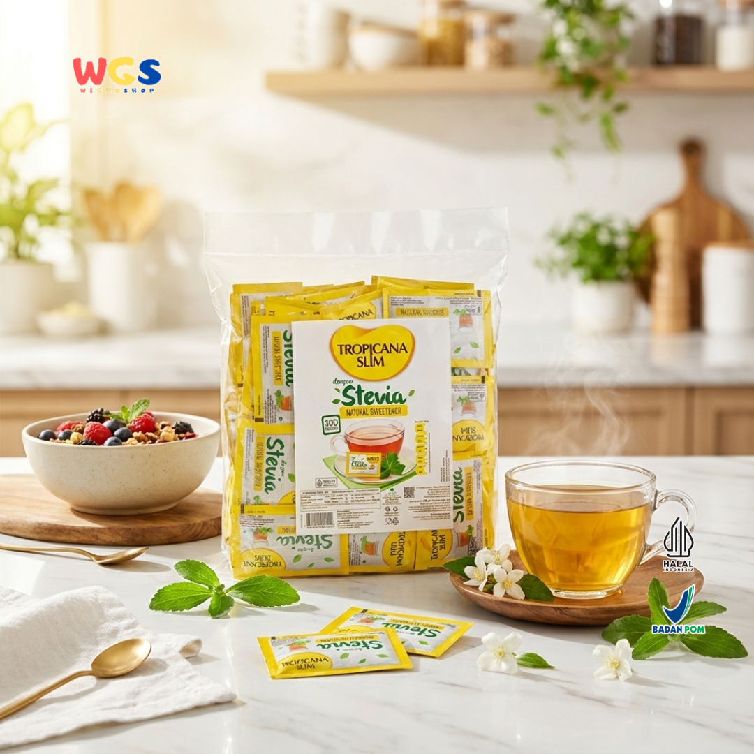Tropicana Slim Stevia Natural Sweetener 180g (100 Sachet x 1.8g) - Pemanis Alami Rendah Kalori untuk Kopi, Teh & Minuman