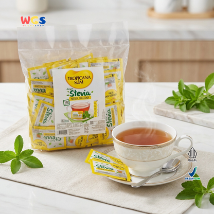 Tropicana Slim Stevia Natural Sweetener 180g (100 Sachet x 1.8g) - Pemanis Alami Rendah Kalori untuk Kopi, Teh & Minuman