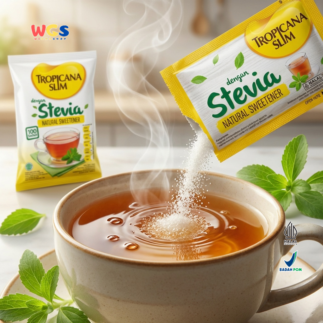 Tropicana Slim Stevia Natural Sweetener 180g (100 Sachet x 1.8g) - Pemanis Alami Rendah Kalori untuk Kopi, Teh & Minuman