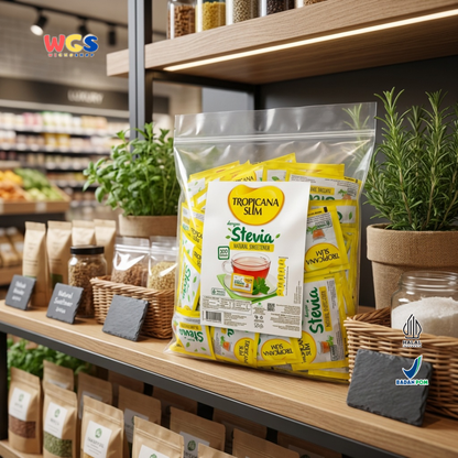 Tropicana Slim Stevia Natural Sweetener 180g (100 Sachet x 1.8g) - Pemanis Alami Rendah Kalori untuk Kopi, Teh & Minuman