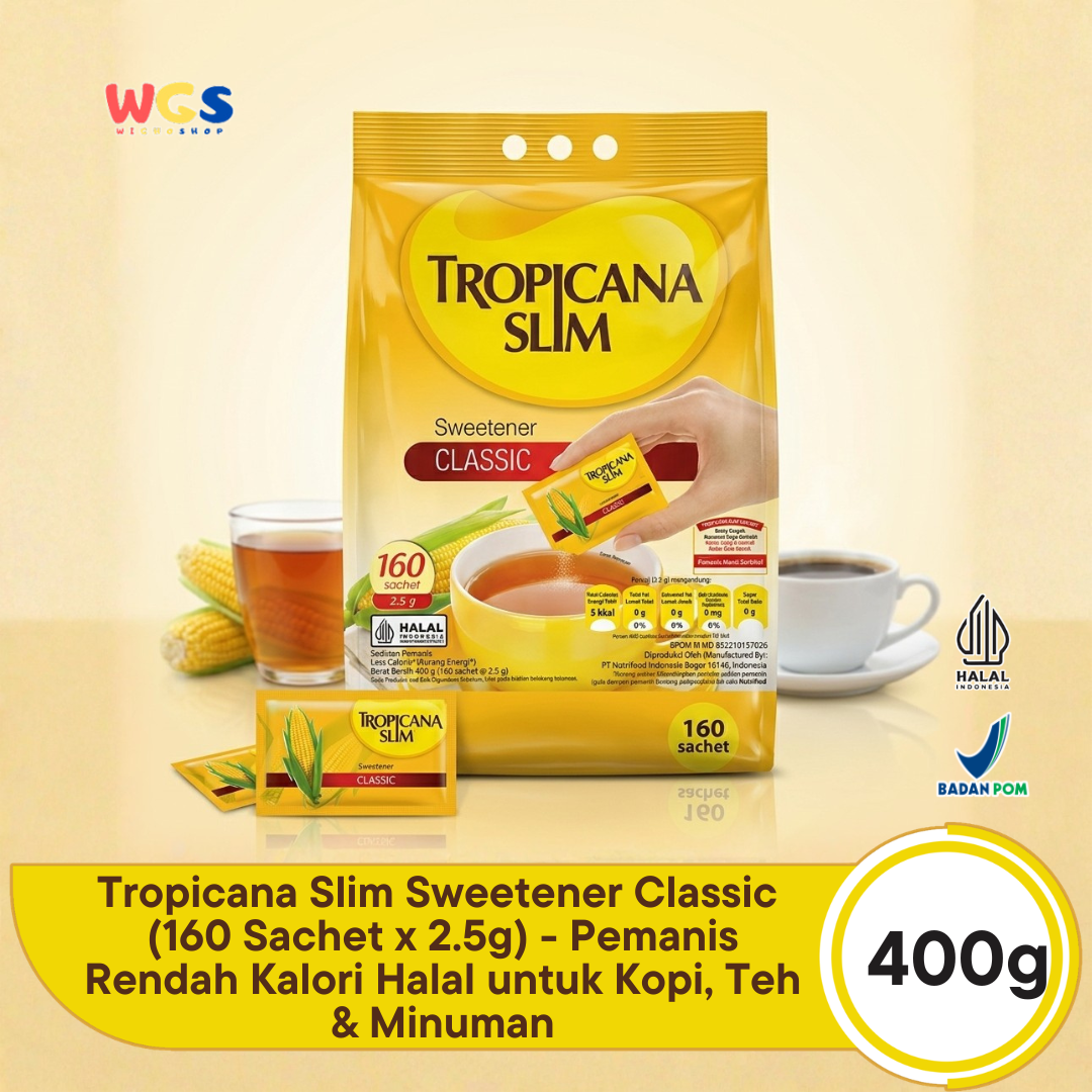Tropicana Slim Sweetener Classic 400g (160 Sachet x 2.5g) - Pemanis Rendah Kalori Halal untuk Kopi, Teh & Minuman
