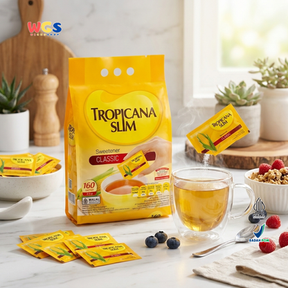 Tropicana Slim Sweetener Classic 400g (160 Sachet x 2.5g) - Pemanis Rendah Kalori Halal untuk Kopi, Teh & Minuman