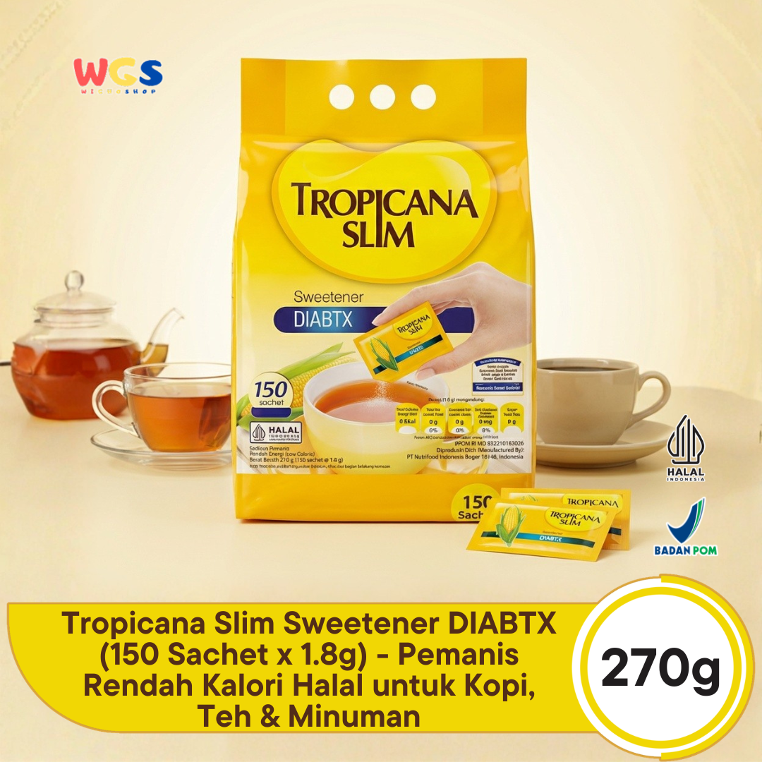 Tropicana Slim Sweetener DIABTX 270g (150 Sachet x 1.8g) - Pemanis Rendah Kalori Halal untuk Kopi, Teh & Minuman