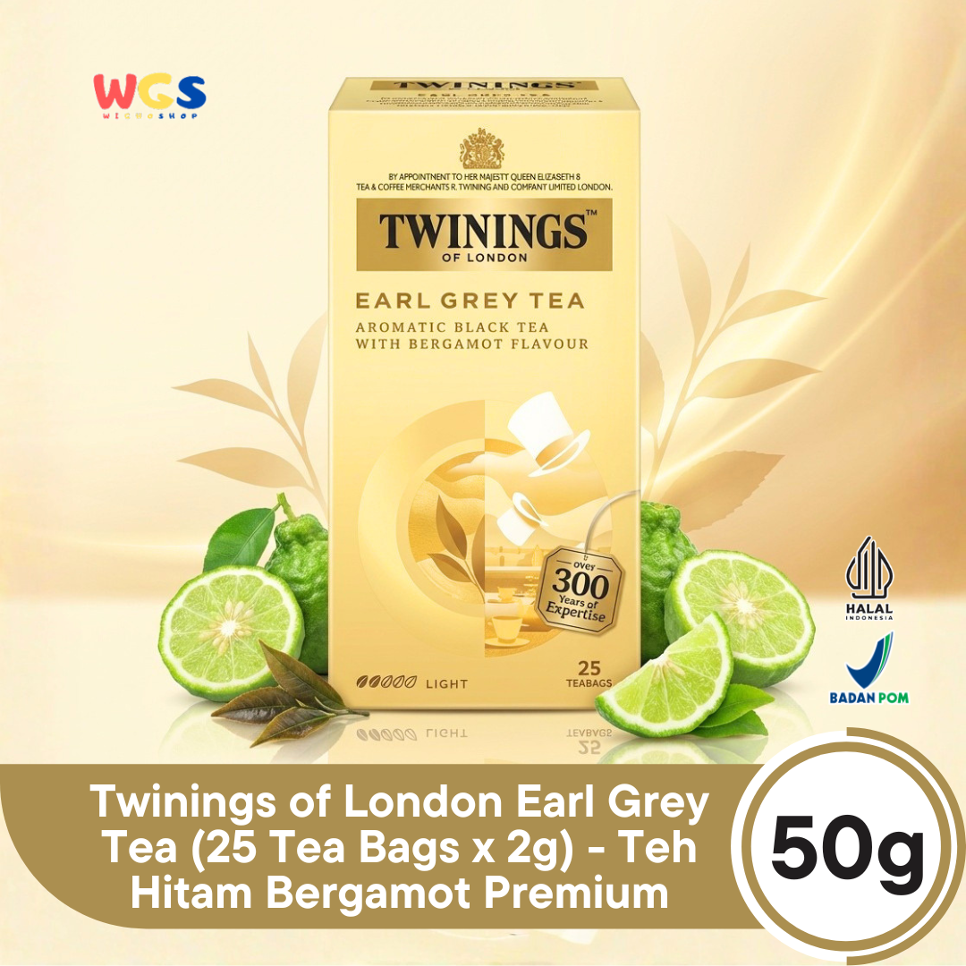 Twinings of London Earl Grey Tea 50g (25 Tea Bags x 2g) - Teh Hitam Bergamot Premium