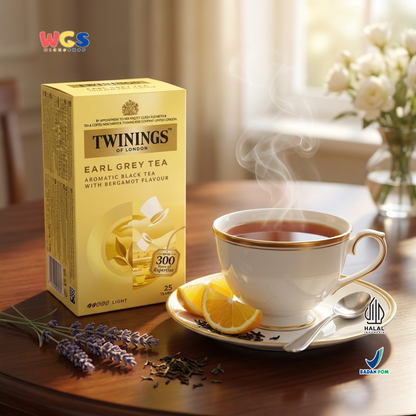 Twinings of London Earl Grey Tea 50g (25 Tea Bags x 2g) - Teh Hitam Bergamot Premium