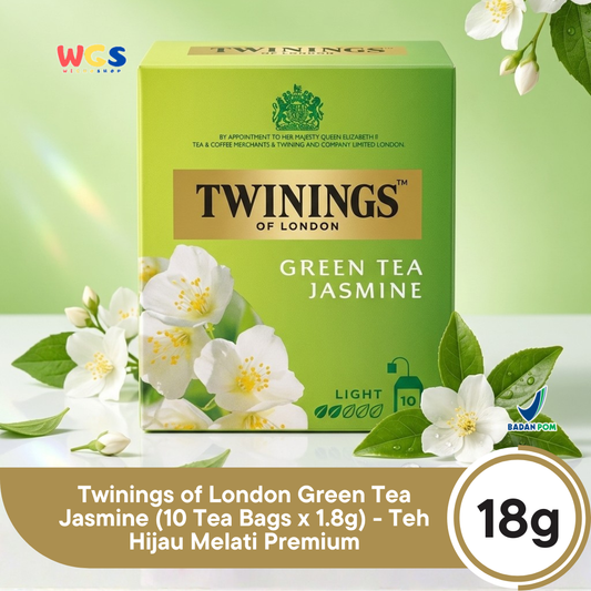 Twinings of London Green Tea Jasmine 18g (10 x 1.8g) - Jasmine Green Tea, a refreshing and soothing drink with a jasmine aroma