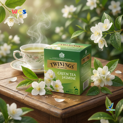 Twinings of London Green Tea Jasmine 18g (10 x 1.8g) - Jasmine Green Tea, a refreshing and soothing drink with a jasmine aroma