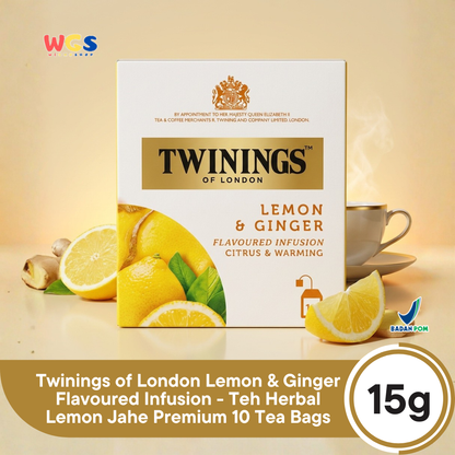 Twinings of London Lemon &amp; Ginger Flavored Infusion Citrus &amp; Warming Tea Bag 15g (10 x 1.5g) - Warming Tea with Lemon and Ginger Flavor