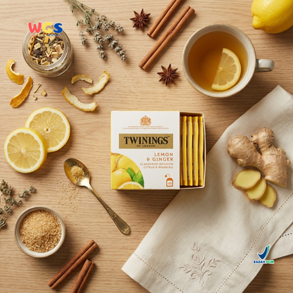 Twinings of London Lemon &amp; Ginger Flavored Infusion Citrus &amp; Warming Tea Bag 15g (10 x 1.5g) - Warming Tea with Lemon and Ginger Flavor