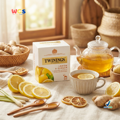 Twinings of London Lemon &amp; Ginger Flavored Infusion Citrus &amp; Warming Tea Bag 15g (10 x 1.5g) - Warming Tea with Lemon and Ginger Flavor