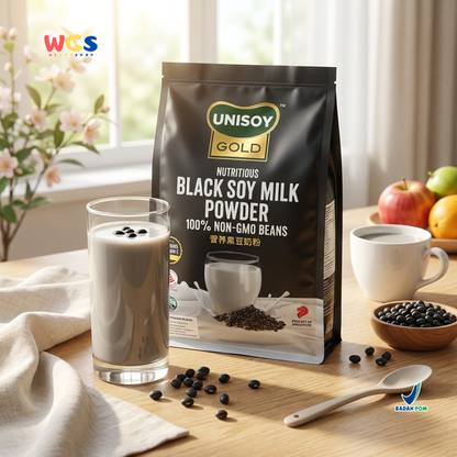 UNISOY Gold Nutritious Black Soy Milk Powder 256g - Susu Kedelai Hitam Non GMO Tinggi Kalsium 8 Sachet
