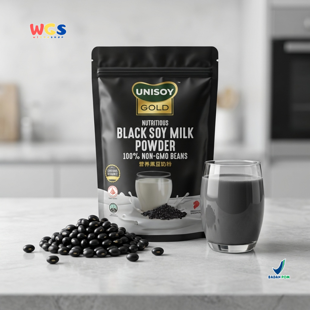 UNISOY Gold Nutritious Black Soy Milk Powder 256g - Susu Kedelai Hitam Non GMO Tinggi Kalsium 8 Sachet
