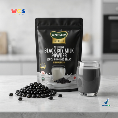 UNISOY Gold Nutritious Black Soy Milk Powder 256g - Susu Kedelai Hitam Non GMO Tinggi Kalsium 8 Sachet