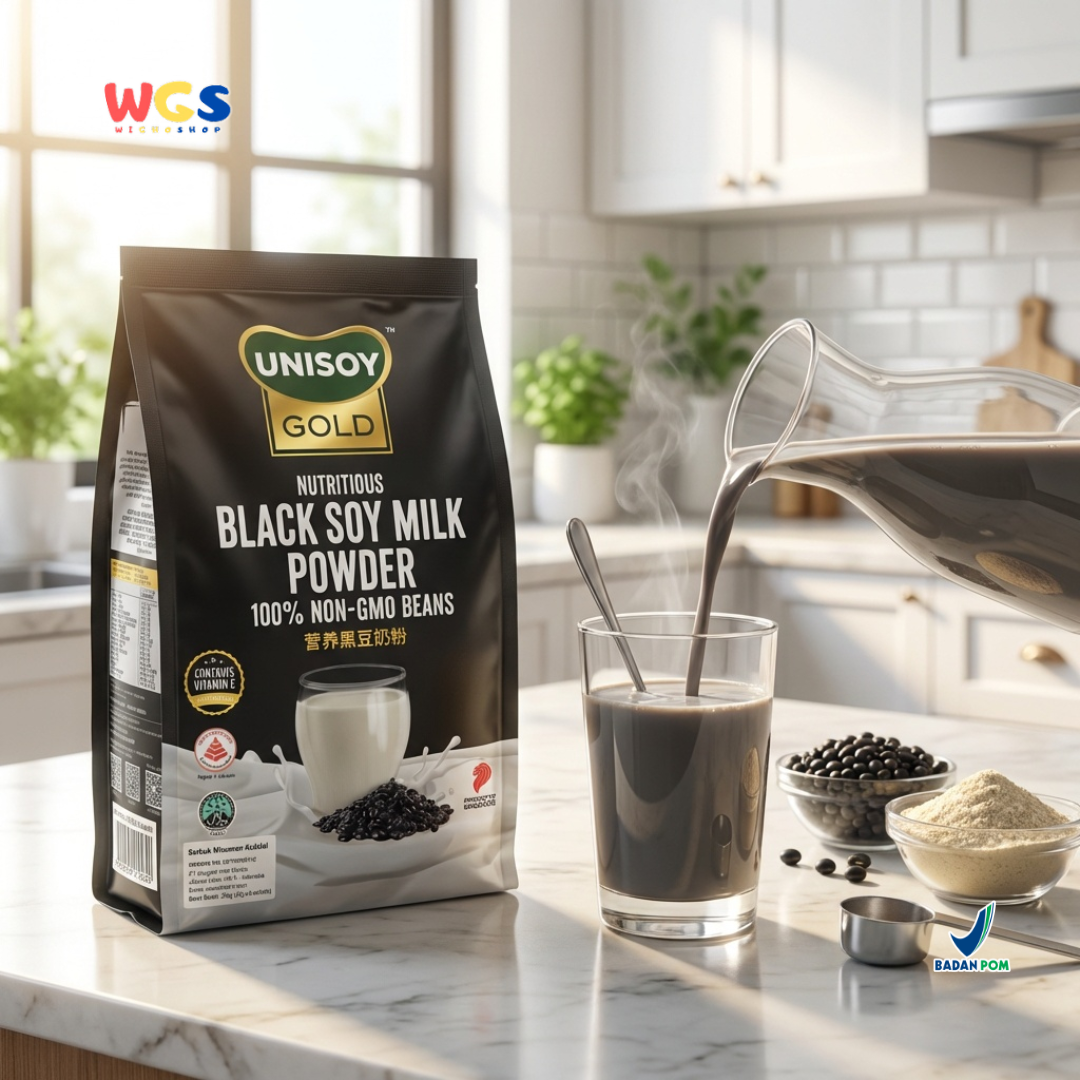 UNISOY Gold Nutritious Black Soy Milk Powder 256g - Susu Kedelai Hitam Non GMO Tinggi Kalsium 8 Sachet