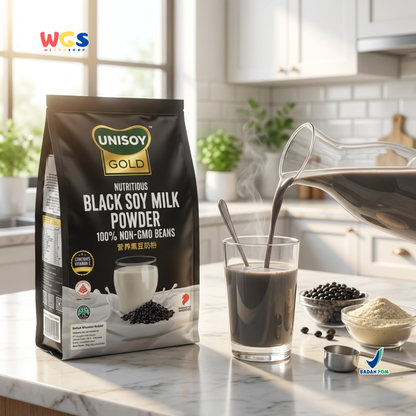 UNISOY Gold Nutritious Black Soy Milk Powder 256g - Susu Kedelai Hitam Non GMO Tinggi Kalsium 8 Sachet
