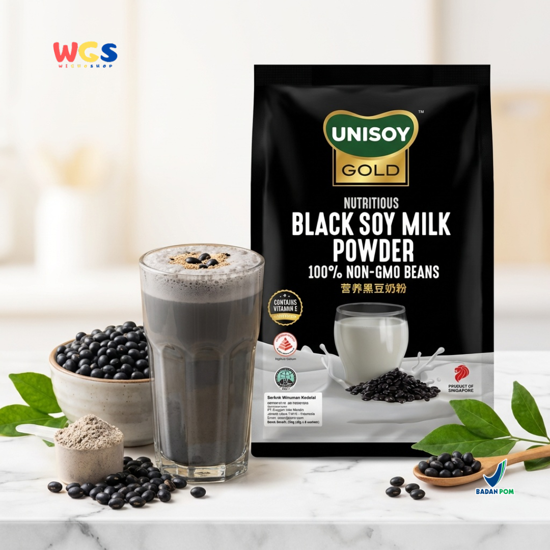 UNISOY Gold Nutritious Black Soy Milk Powder 256g - Susu Kedelai Hitam Non GMO Tinggi Kalsium 8 Sachet
