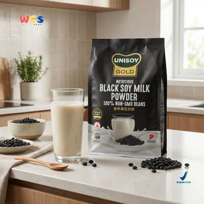 UNISOY Gold Nutritious Black Soy Milk Powder 256g - Susu Kedelai Hitam Non GMO Tinggi Kalsium 8 Sachet