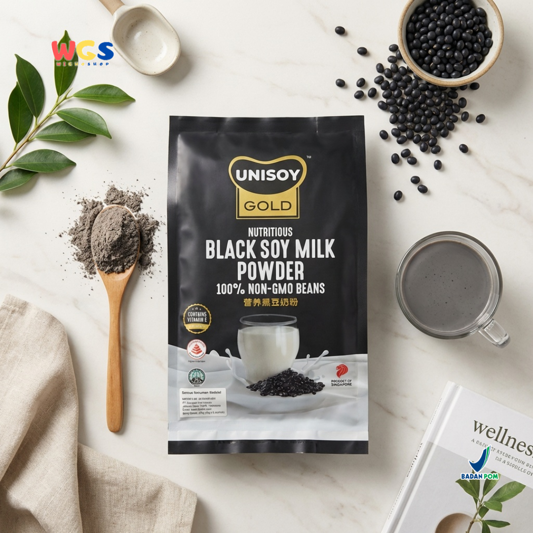 UNISOY Gold Nutritious Black Soy Milk Powder 256g - Susu Kedelai Hitam Non GMO Tinggi Kalsium 8 Sachet