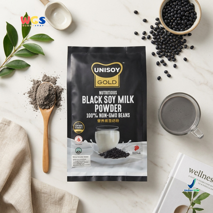 UNISOY Gold Nutritious Black Soy Milk Powder 256g - Susu Kedelai Hitam Non GMO Tinggi Kalsium 8 Sachet