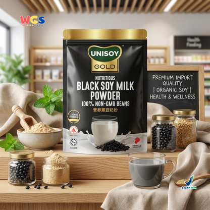 UNISOY Gold Nutritious Black Soy Milk Powder 256g - Susu Kedelai Hitam Non GMO Tinggi Kalsium 8 Sachet