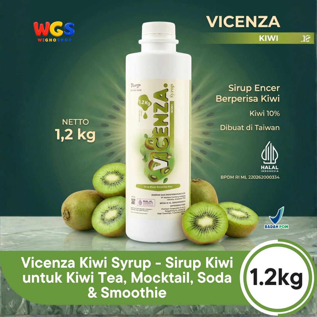 Vicenza Kiwi Syrup 1.2kg - Sirup Kiwi untuk Kiwi Tea, Mocktail, Soda & Smoothie
