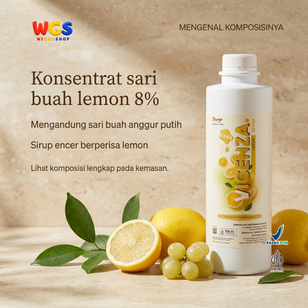 Vicenza Lemon Syrup 1.2kg - Sirup Lemon untuk Lemon Tea, Lemonade, Soda & Mocktail