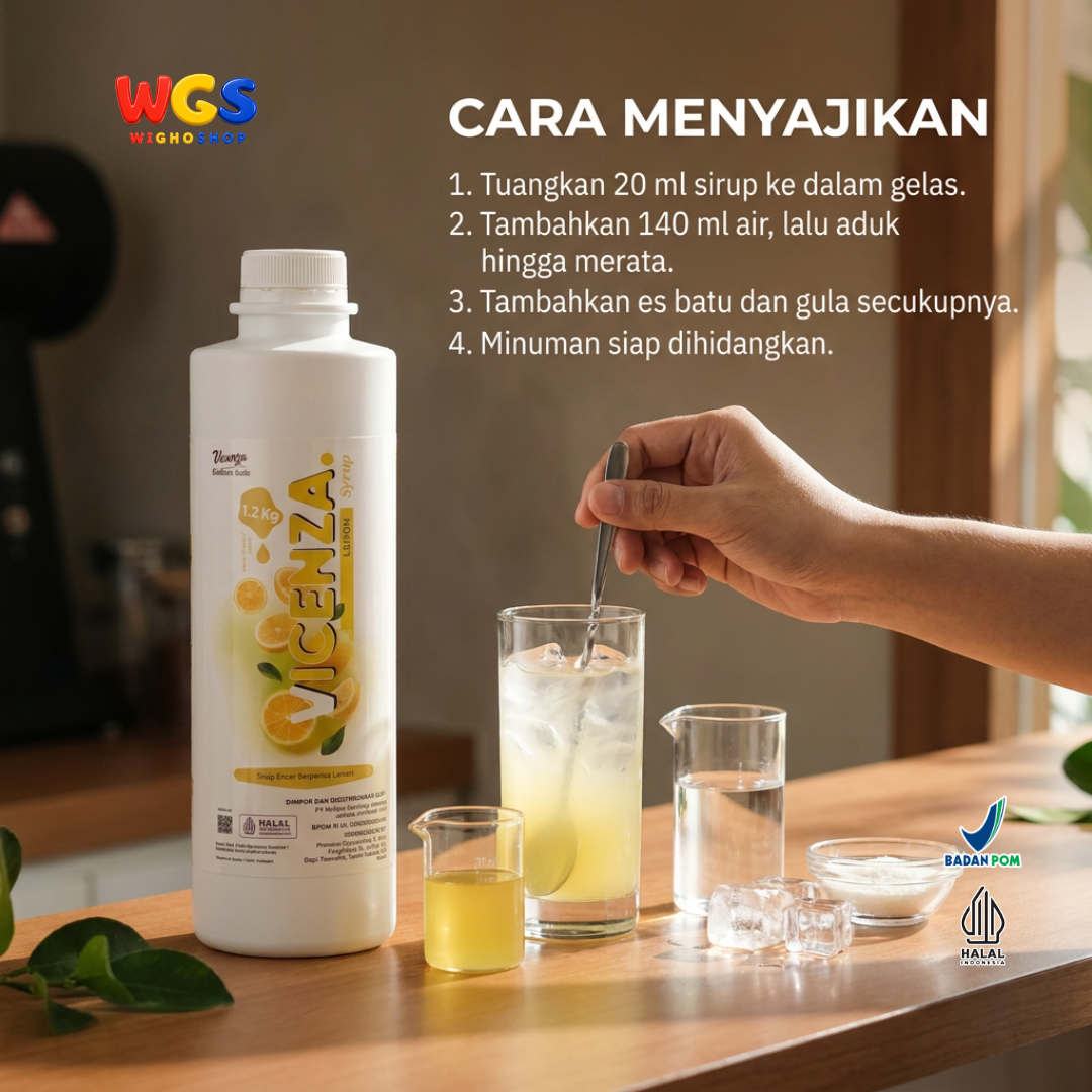 Vicenza Lemon Syrup 1.2kg - Sirup Lemon untuk Lemon Tea, Lemonade, Soda & Mocktail