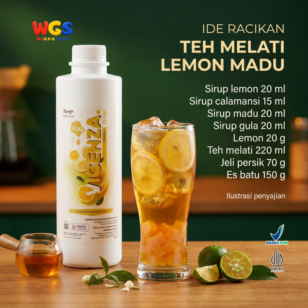 Vicenza Lemon Syrup 1.2kg - Sirup Lemon untuk Lemon Tea, Lemonade, Soda & Mocktail