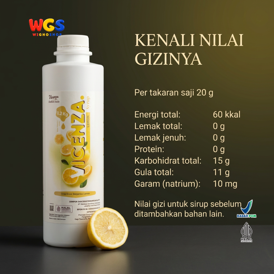 Vicenza Lemon Syrup 1.2kg - Sirup Lemon untuk Lemon Tea, Lemonade, Soda & Mocktail