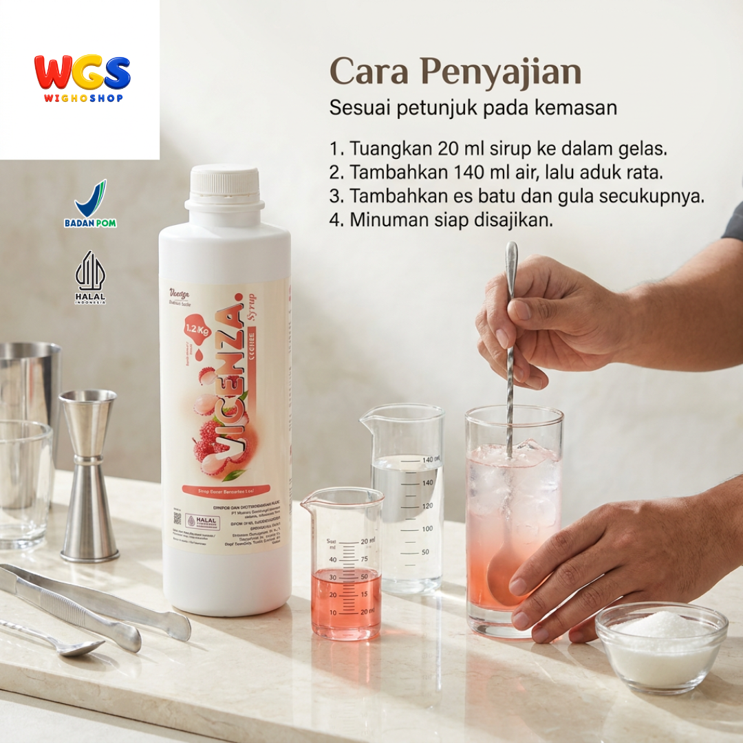 Vicenza Lychee Syrup 1.2kg - Sirup Leci untuk Lychee Tea, Mocktail & Es Buah