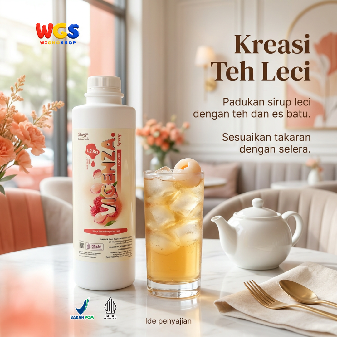 Vicenza Lychee Syrup 1.2kg - Sirup Leci untuk Lychee Tea, Mocktail & Es Buah