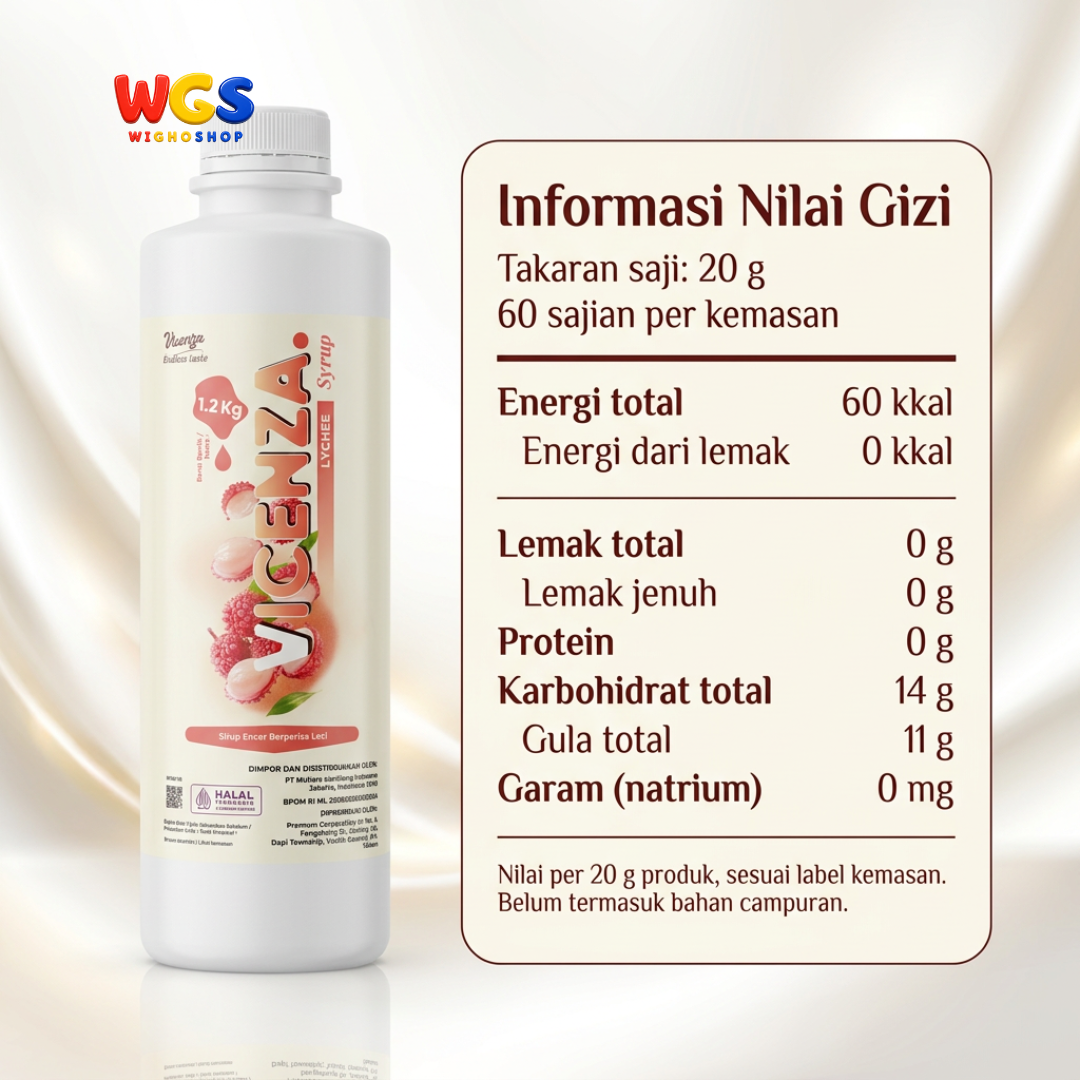 Vicenza Lychee Syrup 1.2kg - Sirup Leci untuk Lychee Tea, Mocktail & Es Buah