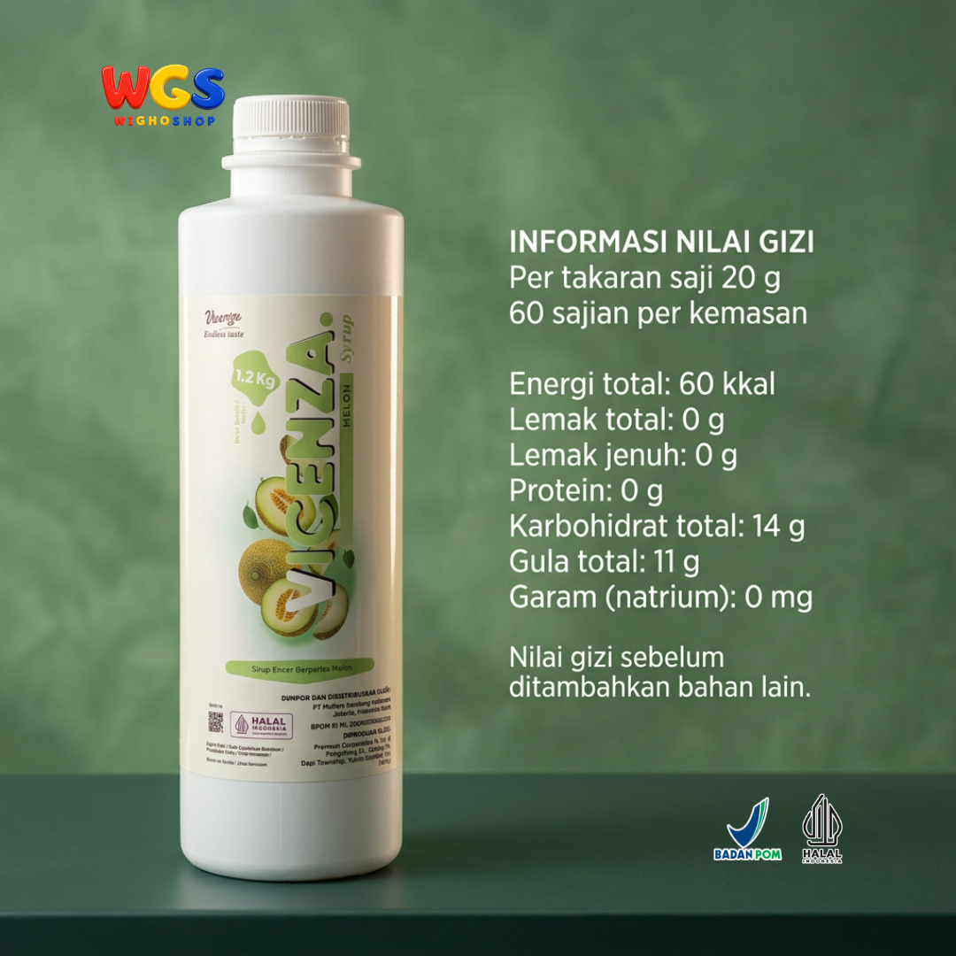 Vicenza Melon Syrup 1.2kg - Sirup Melon untuk Es Buah, Mocktail, Soda & Melon Tea