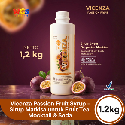Vicenza Passion Fruit Syrup 1.2kg - Sirup Markisa untuk Fruit Tea, Mocktail & Soda