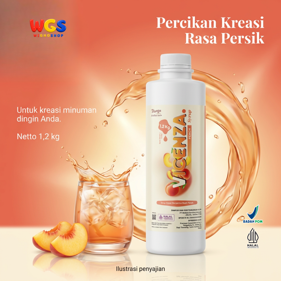 Vicenza Peach Syrup 1.2kg - Sirup Persik untuk Peach Tea, Mocktail & Soda