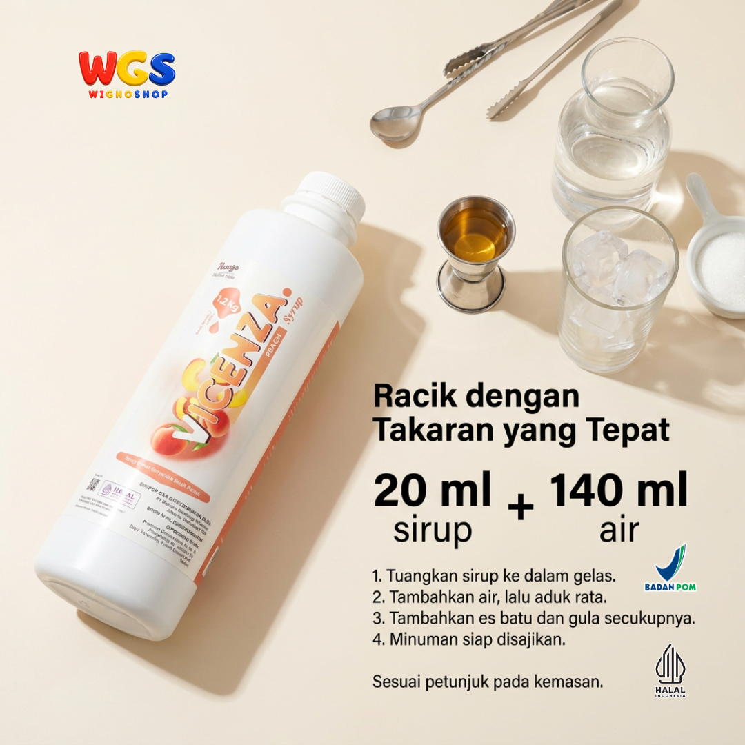 Vicenza Peach Syrup 1.2kg - Sirup Persik untuk Peach Tea, Mocktail & Soda