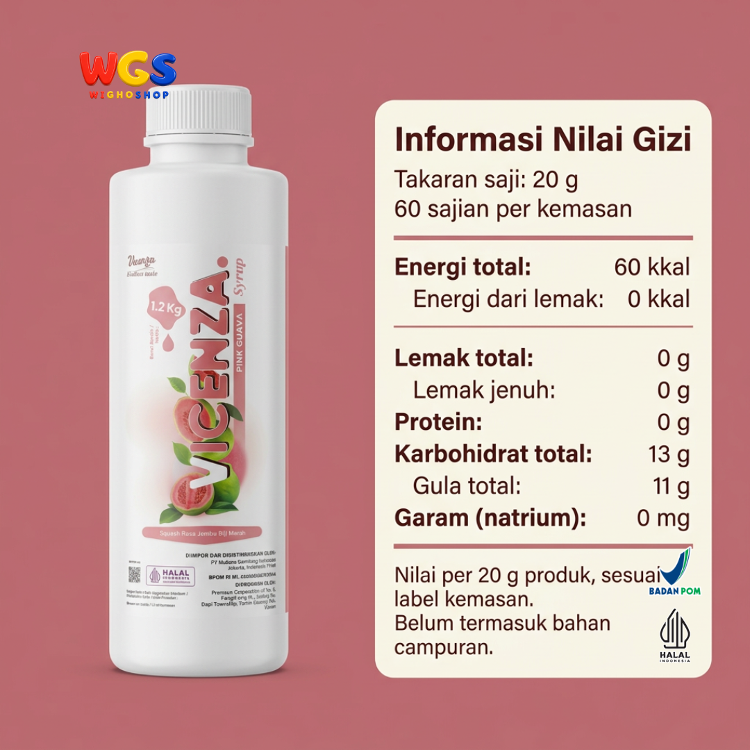 Vicenza Pink Guava Syrup 1.2kg - Sirup Jambu Biji Merah untuk Teh & Mocktail