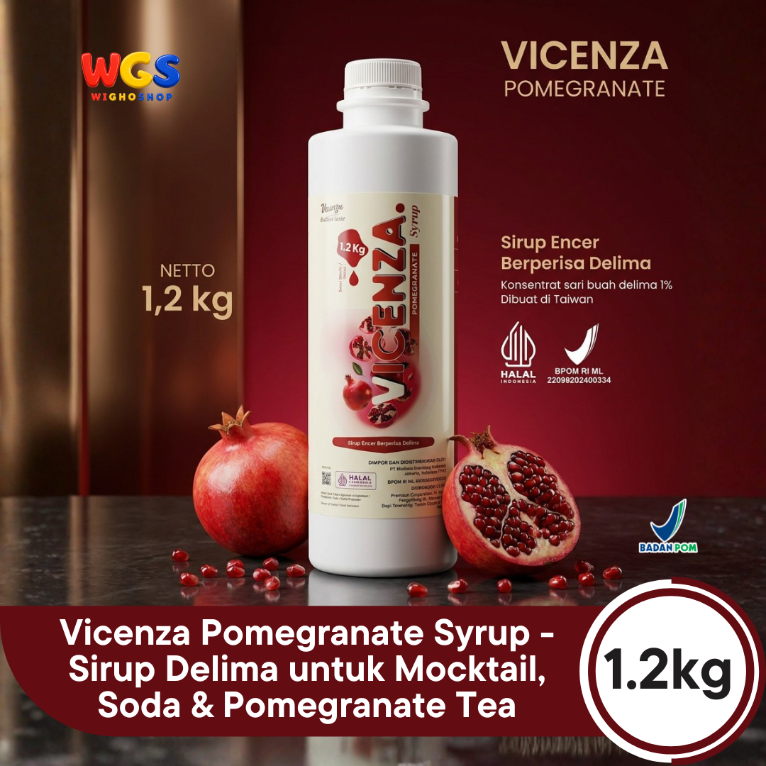 Vicenza Pomegranate Syrup 1.2kg - Sirup Delima untuk Mocktail, Soda & Pomegranate Tea