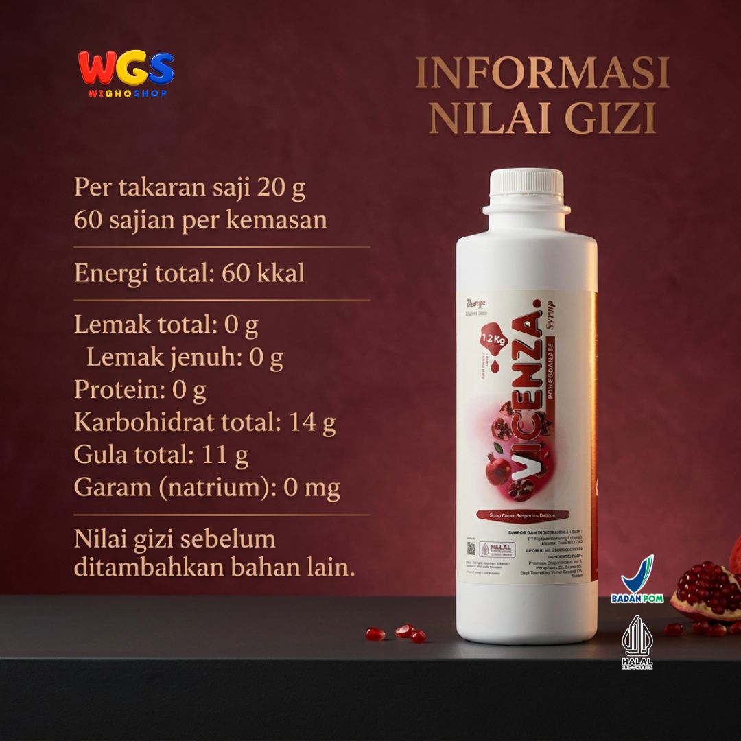 Vicenza Pomegranate Syrup 1.2kg - Sirup Delima untuk Mocktail, Soda & Pomegranate Tea