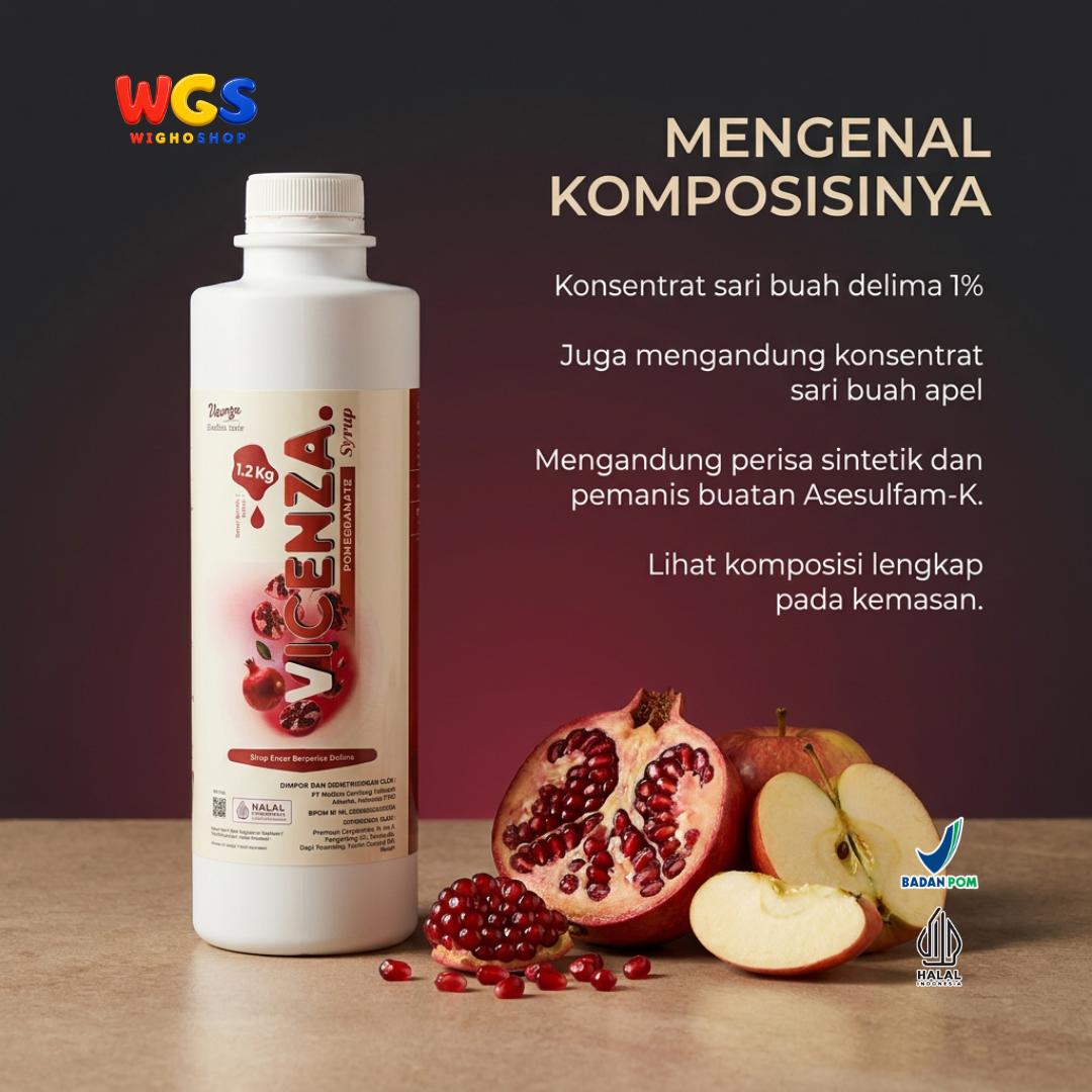 Vicenza Pomegranate Syrup 1.2kg - Sirup Delima untuk Mocktail, Soda & Pomegranate Tea