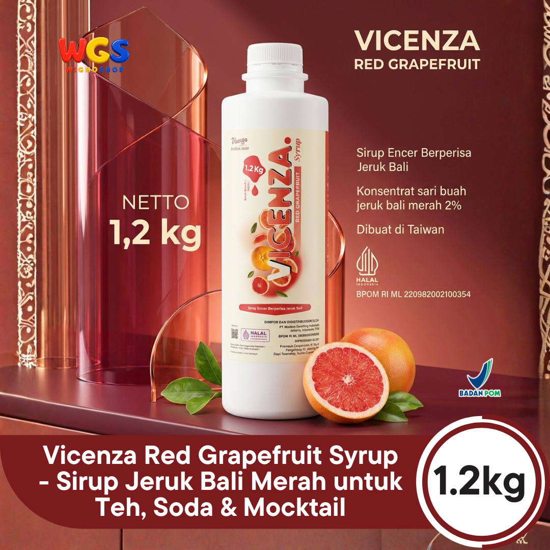 Vicenza Red Grapefruit Syrup 1.2kg - Sirup Jeruk Bali Merah untuk Teh, Soda & Mocktail