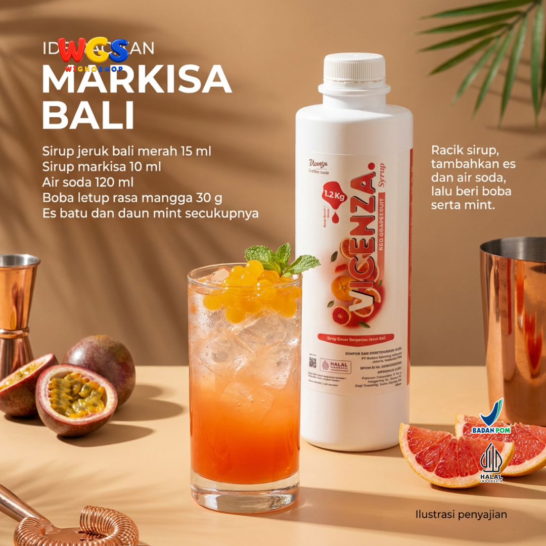 Vicenza Red Grapefruit Syrup 1.2kg - Sirup Jeruk Bali Merah untuk Teh, Soda & Mocktail