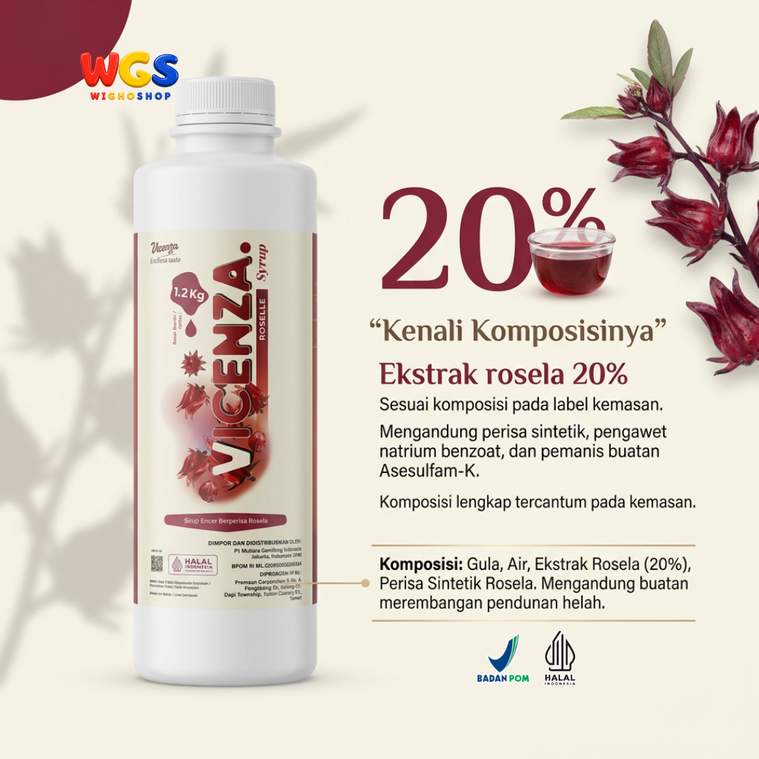 Vicenza Roselle Syrup 1.2kg - Sirup Rosella untuk Teh, Soda & Mocktail