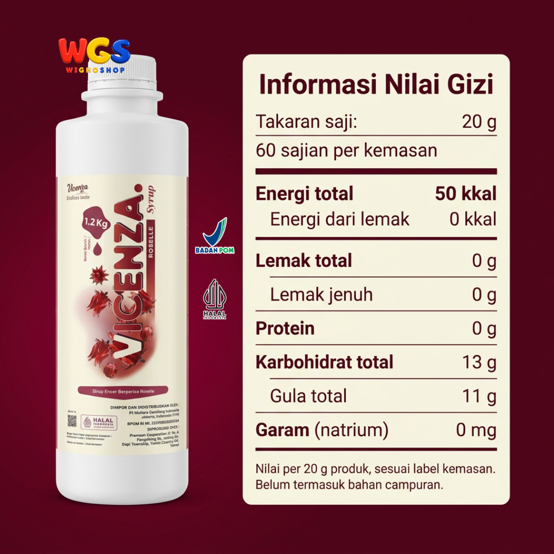 Vicenza Roselle Syrup 1.2kg - Sirup Rosella untuk Teh, Soda & Mocktail