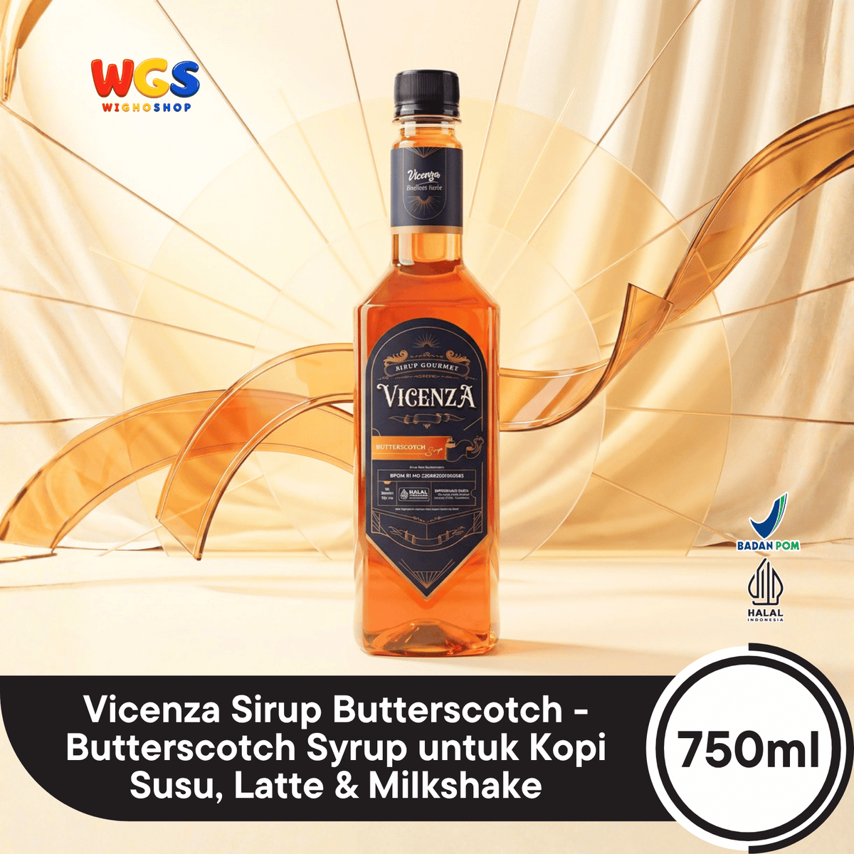 Vicenza Sirup Butterscotch 750ml - Butterscotch Syrup untuk Kopi Susu, Latte & Milkshake