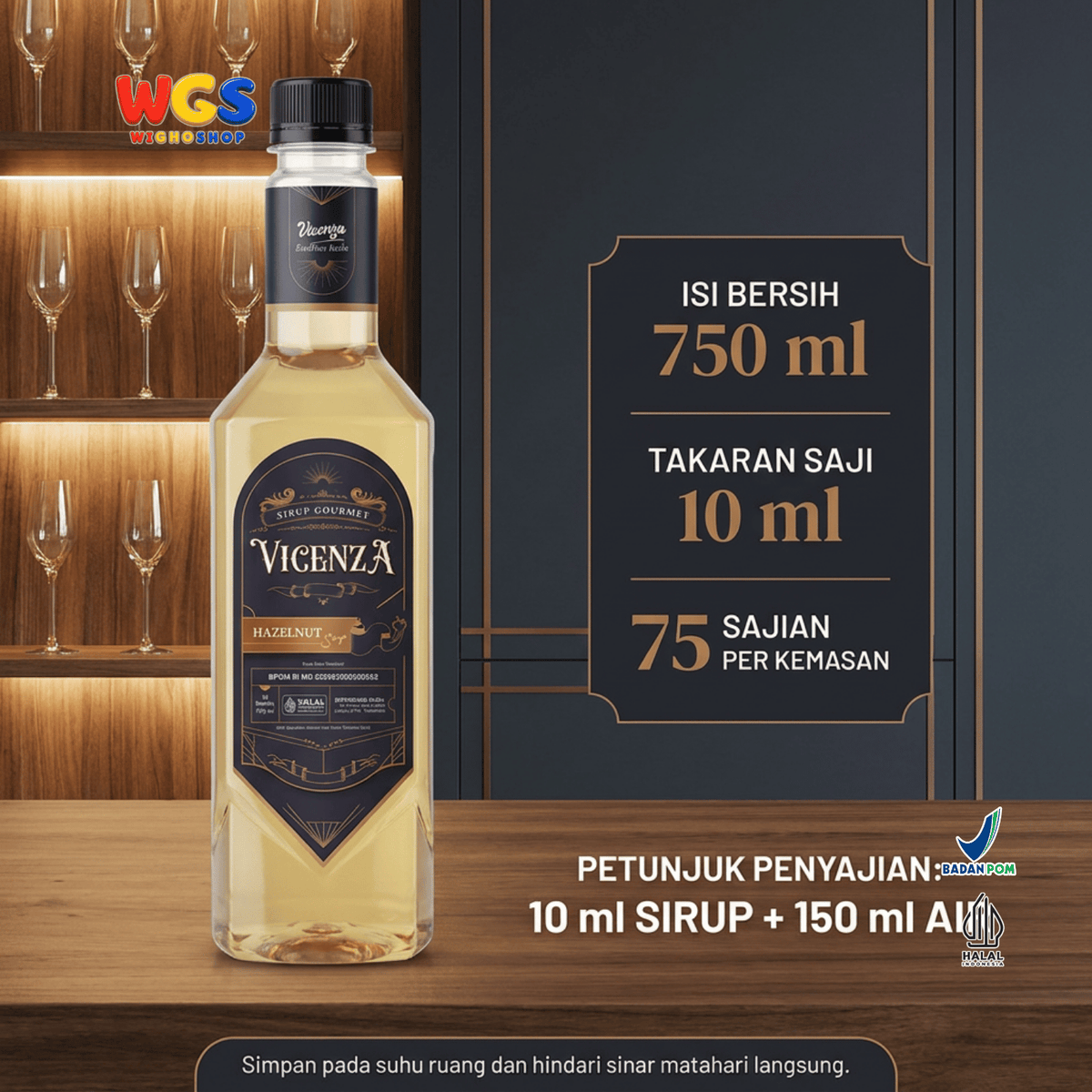 Vicenza Sirup Hazelnut 750ml - Hazelnut Syrup untuk Kopi Susu, Latte & Cokelat